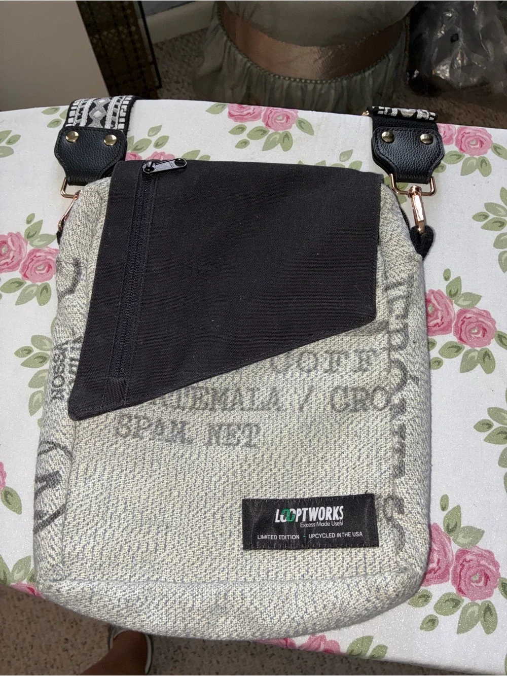 Looptworks Upcycled Gray Crossbody Bag with Black Accent